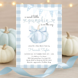 Invitación Pequeña calabaza en el camino de Baby Shower azul