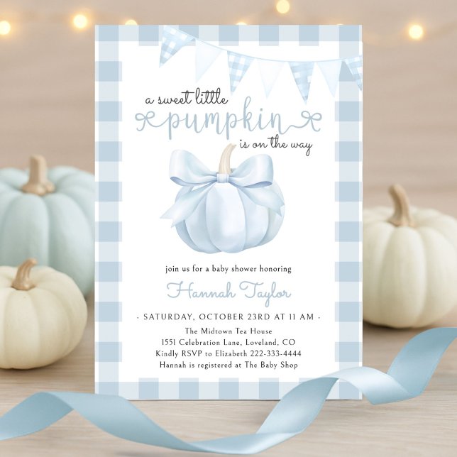 Invitación Pequeña calabaza en el camino de Baby Shower azul (Subido por el creador)
