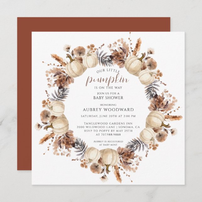 Invitación Pequeña Calabaza En El Camino Del Otoño Baby Showe (Anverso / Reverso)