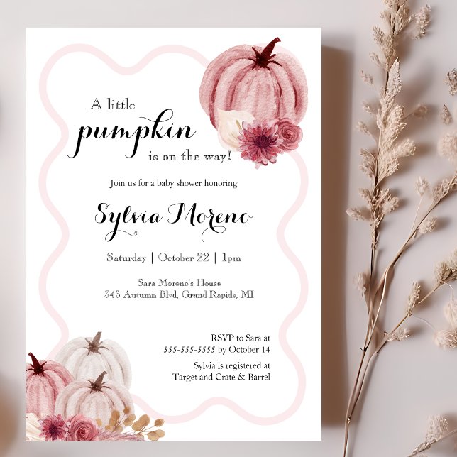 Invitación Pequeña Calabaza En El Camino Del Pastel Rosa Baby (Subido por el creador)