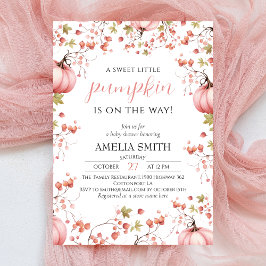 Invitación Pequeña calabaza en el elegante Baby Shower rosa