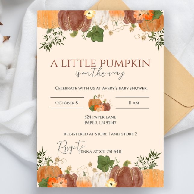 Invitación Pequeña calabaza en la forma en que Baby Shower in (Subido por el creador)