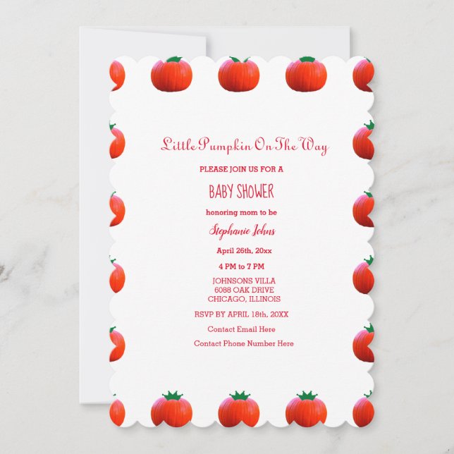 Invitación Pequeña Calabaza En La Forma En Que El Naranja Cae (Anverso)