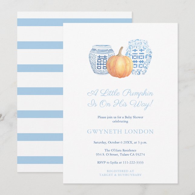 Invitación Pequeña Calabaza En Su Camino Cae Baby Shower Para (Anverso / Reverso)