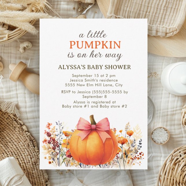 Invitación Pequeña calabaza en su camino hacia el otoño de Ba (Little pumpkin baby girl shower invitation)