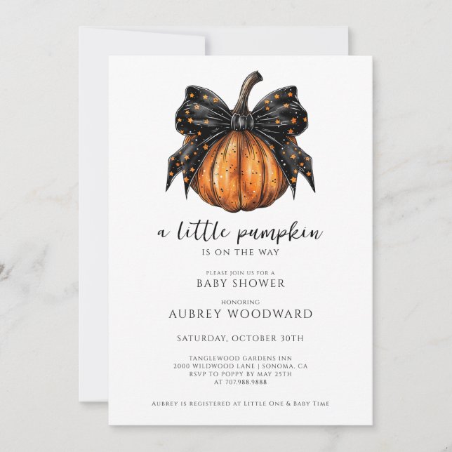 Invitación Pequeña Calabaza Está En Camino Chica Baby Shower (Anverso)