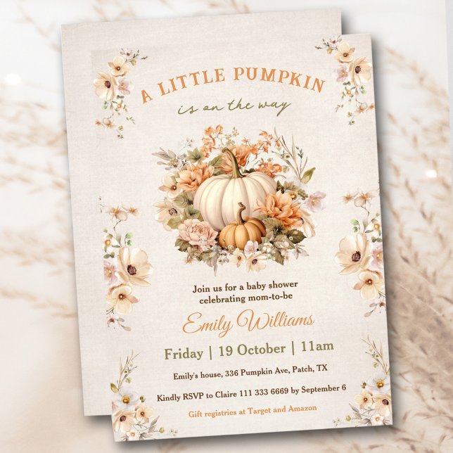 Invitación Pequeña Calabaza Está En Camino De Pastel Baby Sho (Little Pumpkin Is On The Way Pastel Baby Shower Invitation)