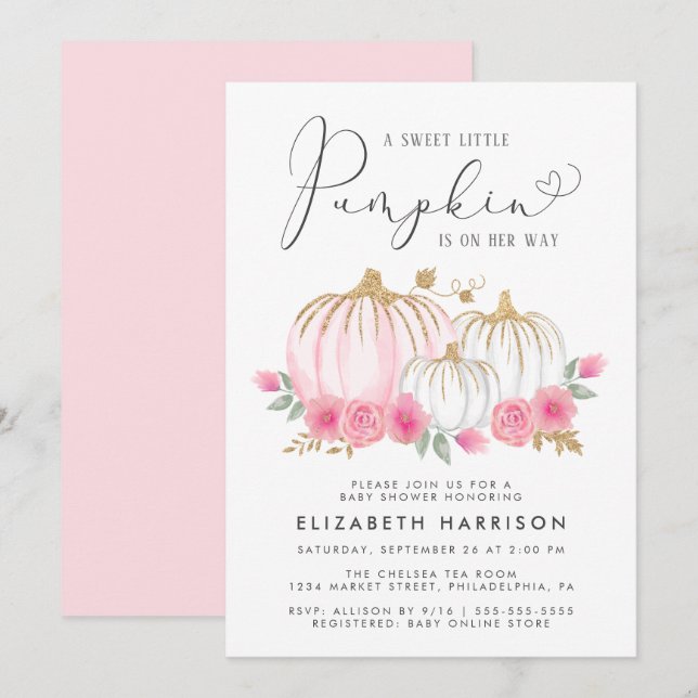 Invitación Pequeña Calabaza Flora Acuática Niña (Anverso / Reverso)