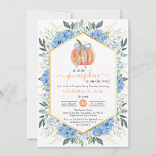 Invitación Pequeña Calabaza Floral Azul hojas caen Baby Showe
