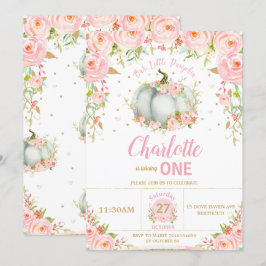 Invitación Pequeña Calabaza Floral Rosa 1er cumpleaños