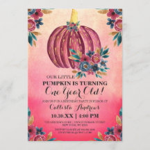 Pequeña Calabaza Floral Rosa acuarela Primer cumpl