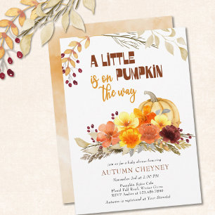 Invitación Pequeña Calabaza Flores de Otoño Baby Shower