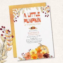 Invitación Pequeña Calabaza Flores De Otoño Cualquier Cumplea