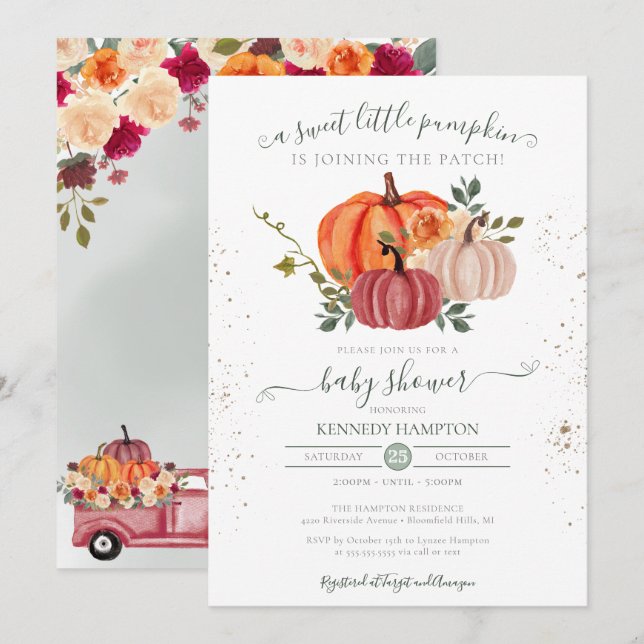 Invitación Pequeña calabaza Género Neutral Caída Baby Shower (Anverso / Reverso)