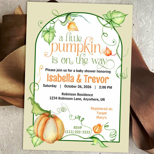 Invitación Pequeña calabaza Género Neutral Caída Baby Shower (Little Pumpkin on the Way Autumn Baby Shower Fairytale Invitation)