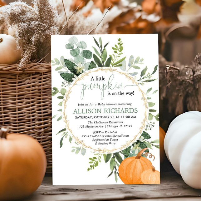 Invitación Pequeña calabaza género neutro caída bebé ducha (Subido por el creador)