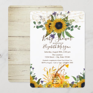 Invitación Pequeña Calabaza, Girasoles de Madera Baby Shower