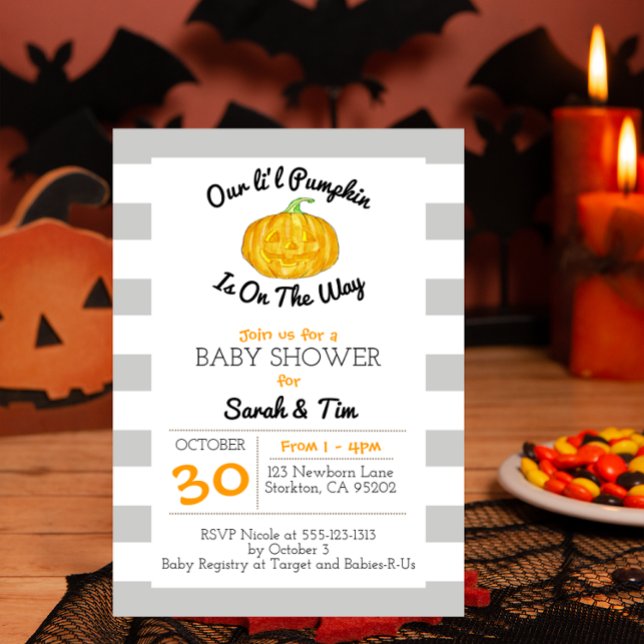 Invitación Pequeña calabaza gris y Naranja Baby Shower (Subido por el creador)