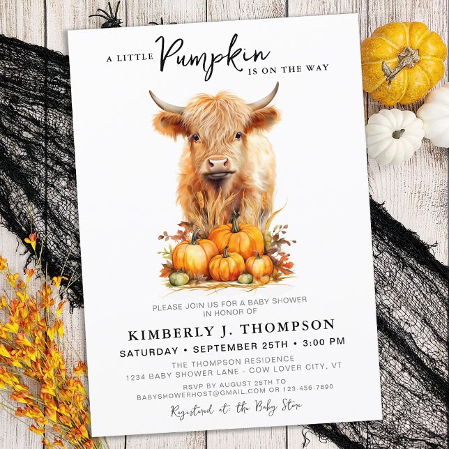 Invitación Pequeña calabaza Highland Cow Otoño Baby Shower (Subido por el creador)