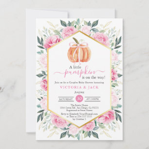 Invitación Pequeña Calabaza Hojas Florales Rosa Caen Baby Sho