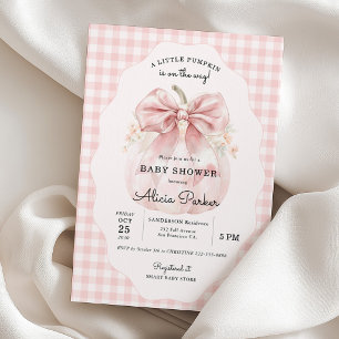 Invitación Pequeña calabaza lazo rosa de gingham shower de be