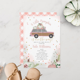 Invitación Pequeña Calabaza Madera Rosa SUV Chica Caer Baby S