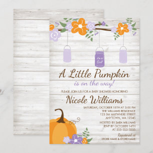 Invitación Pequeña Calabaza Mason Jar Lavender Chica Baby Sho