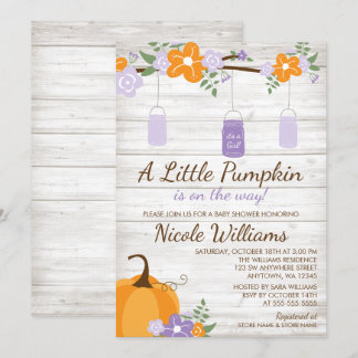 Invitación Pequeña Calabaza Mason Jar Lavender Chica Baby Sho