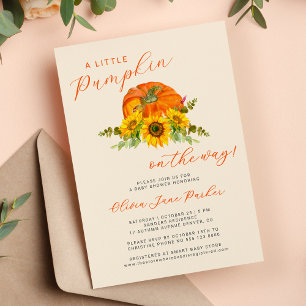 Invitación Pequeña calabaza naranja boho otoño florido bebé d