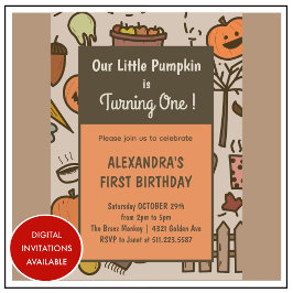 Invitación Pequeña Calabaza Naranja Otoño Halloween Cumpleaño