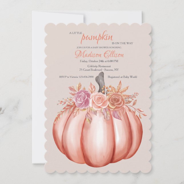 Invitación Pequeña Calabaza Niña Ducha (Anverso)