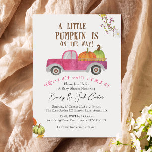 Invitación Pequeña Calabaza Niña Ducha Camión Rosado Rústico