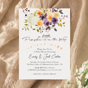 Invitación Pequeña Calabaza Niña Ducha Flor Morada