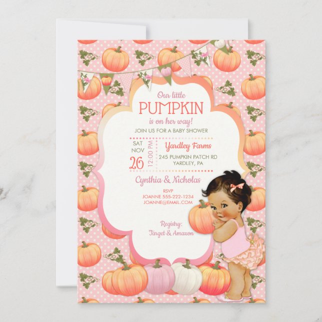 Invitación Pequeña Calabaza Niña Ducha Medio Brunéi (Anverso)