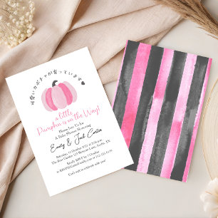 Invitación Pequeña Calabaza Niña Ducha Rústica Negra Rosa