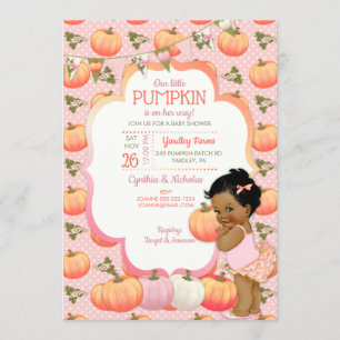Invitación Pequeña Calabaza Niña Ducha Tono oscuro