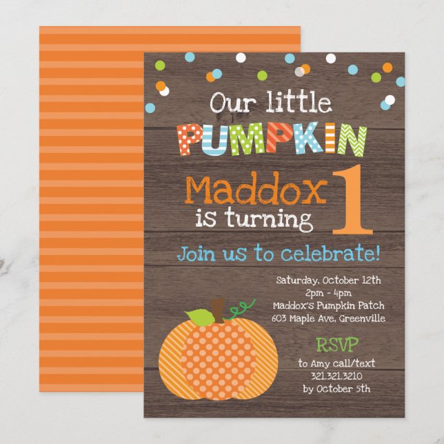 Invitación Pequeña Calabaza (niño) Fiesta de cumpleaños (Anverso / Reverso)