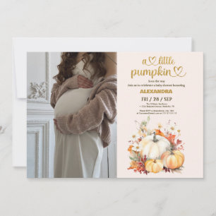 Invitación Pequeña calabaza otoño acuarela floral baby shower