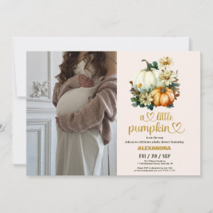 Invitación Pequeña calabaza otoño acuarela floral baby shower