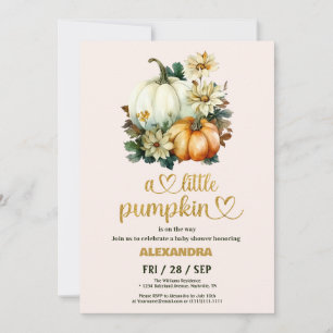 Invitación Pequeña calabaza otoño acuarela floral baby shower