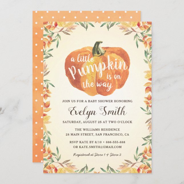 Invitación Pequeña Calabaza Otoño Cae Baby Shower neutral (Anverso / Reverso)