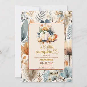 Invitación Pequeña calabaza otoño floral acuarela baby shower