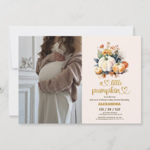 Invitación Pequeña calabaza otoño flores acuarela baby shower