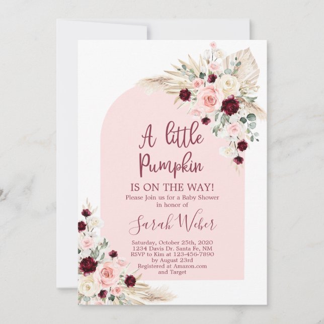 Invitación  Pequeña calabaza pampas chica de ducha bebé (Anverso)