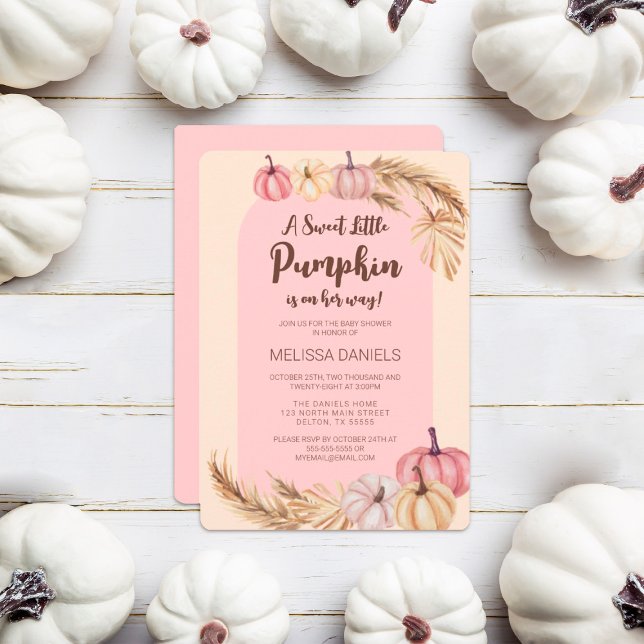 Invitación Pequeña Calabaza Pampas Grass Boho Chica Baby Show (Subido por el creador)