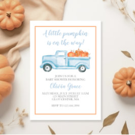 Invitación Pequeña Calabaza Pastel Azul Caída Baby Shower