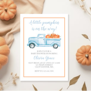Invitación Pequeña Calabaza Pastel Azul Caída Baby Shower