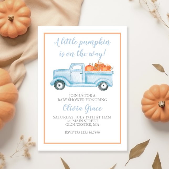 Invitación Pequeña Calabaza Pastel Azul Caída Baby Shower (Subido por el creador)