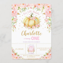 Invitación Pequeña Calabaza Primer Chica de cumpleaños Floral