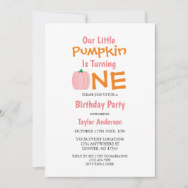 Invitación Pequeña Calabaza Primer Cumpleaños